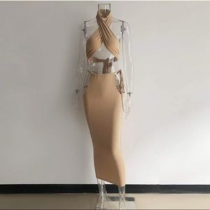 Sexy Two Peice Halter Shirt With Skirt Set